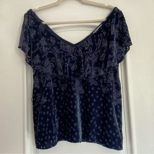 LOVE JOHNNY WAS BLUE VELVET BURNOUT TOP SIZE S